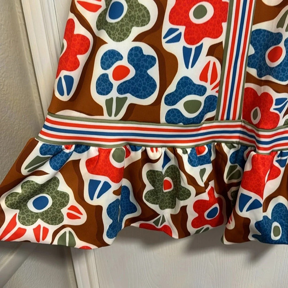 NWT Fun Bright Colored Stripes and Floral Skirt Size 0X Wide Riffled Hem Zip Up - Picture 2 of 5